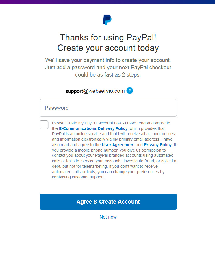 PayPal confirmation screen